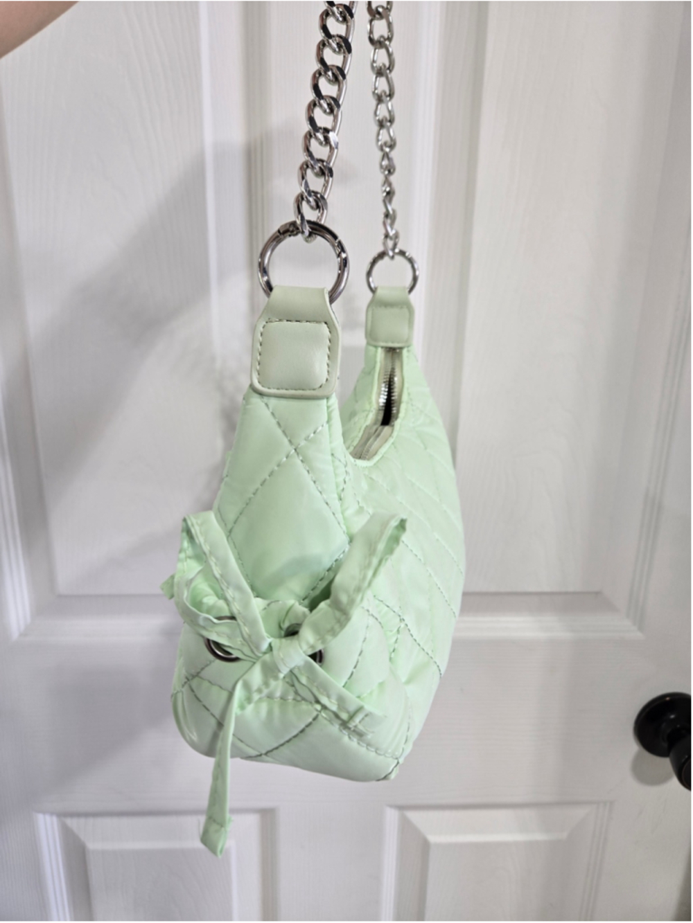 Women's Cider Quilted Shoulder Bag One Size Green Silver - Picture 3 of 7